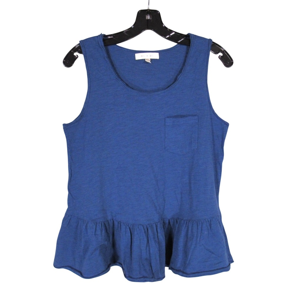 ERI + ALI ANTHROPOLOGIE Sleeveless SLUB KNIT Pocket RUFFLE PEPLUM TANK TOP Sz S